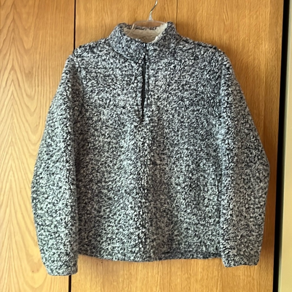 Time and Tru MEDIUM black gray wubby Sherpa fleece 1/4 zip pullover 8-10 VGUC